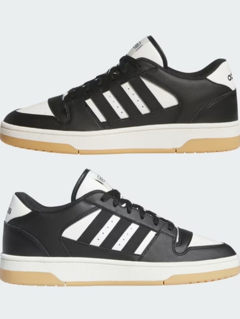 adidas Black and White Low-Top Sneakers with Gum Sole